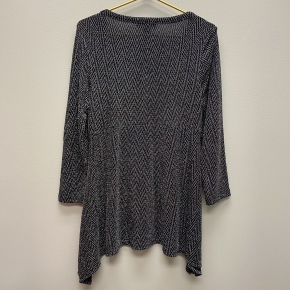 Grace Elements Metallic Slinky Tunic Top Sz Medium Black Silver Sharkbite Dressy - Picture 3 of 8